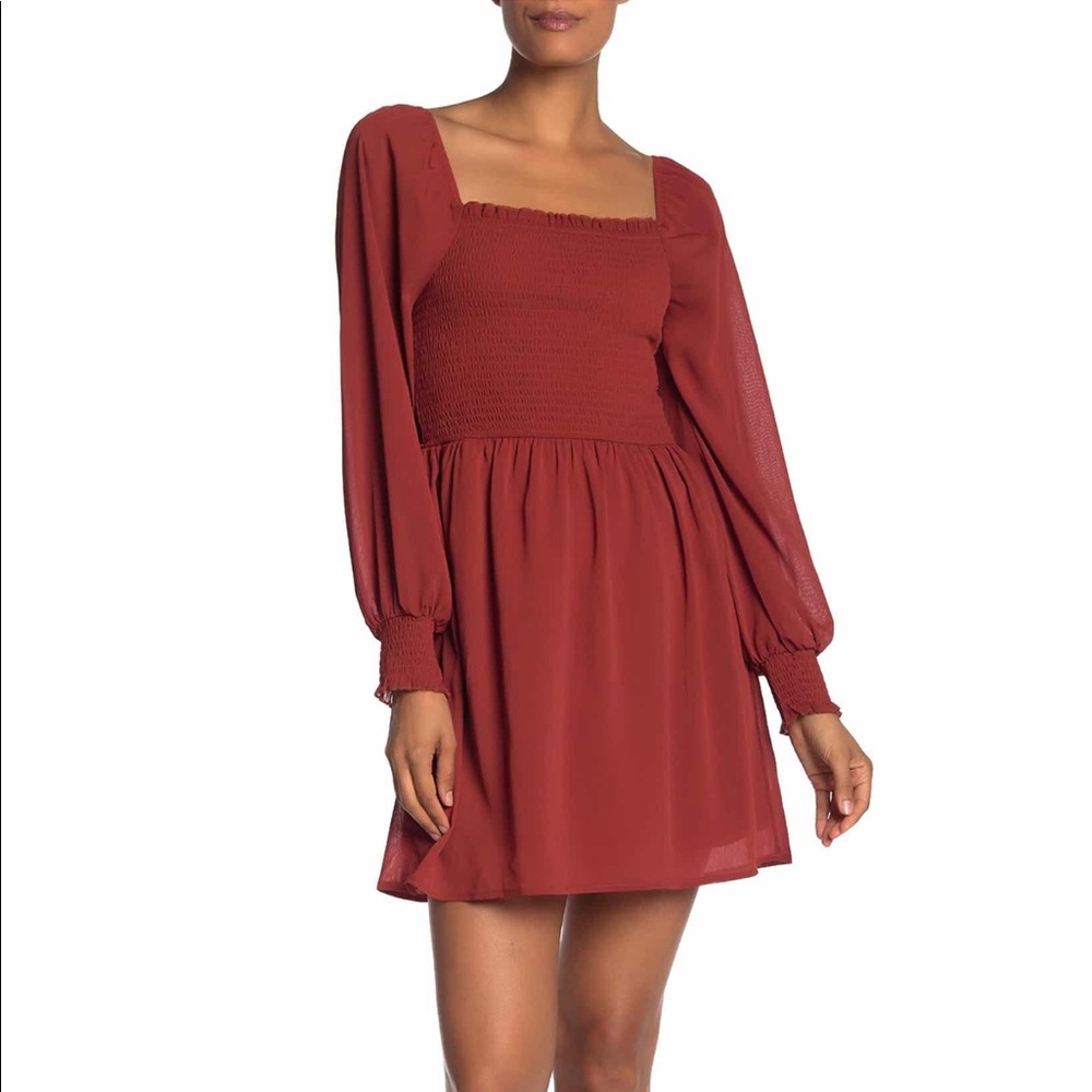 NWOT Long Sleeve Smocked Square-neck Dress